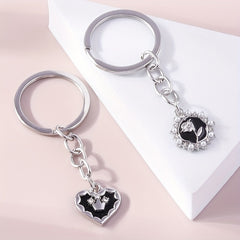 Rose Heart Keychain Rhinestone & Faux Pearl Key Ring Purse Bag Car