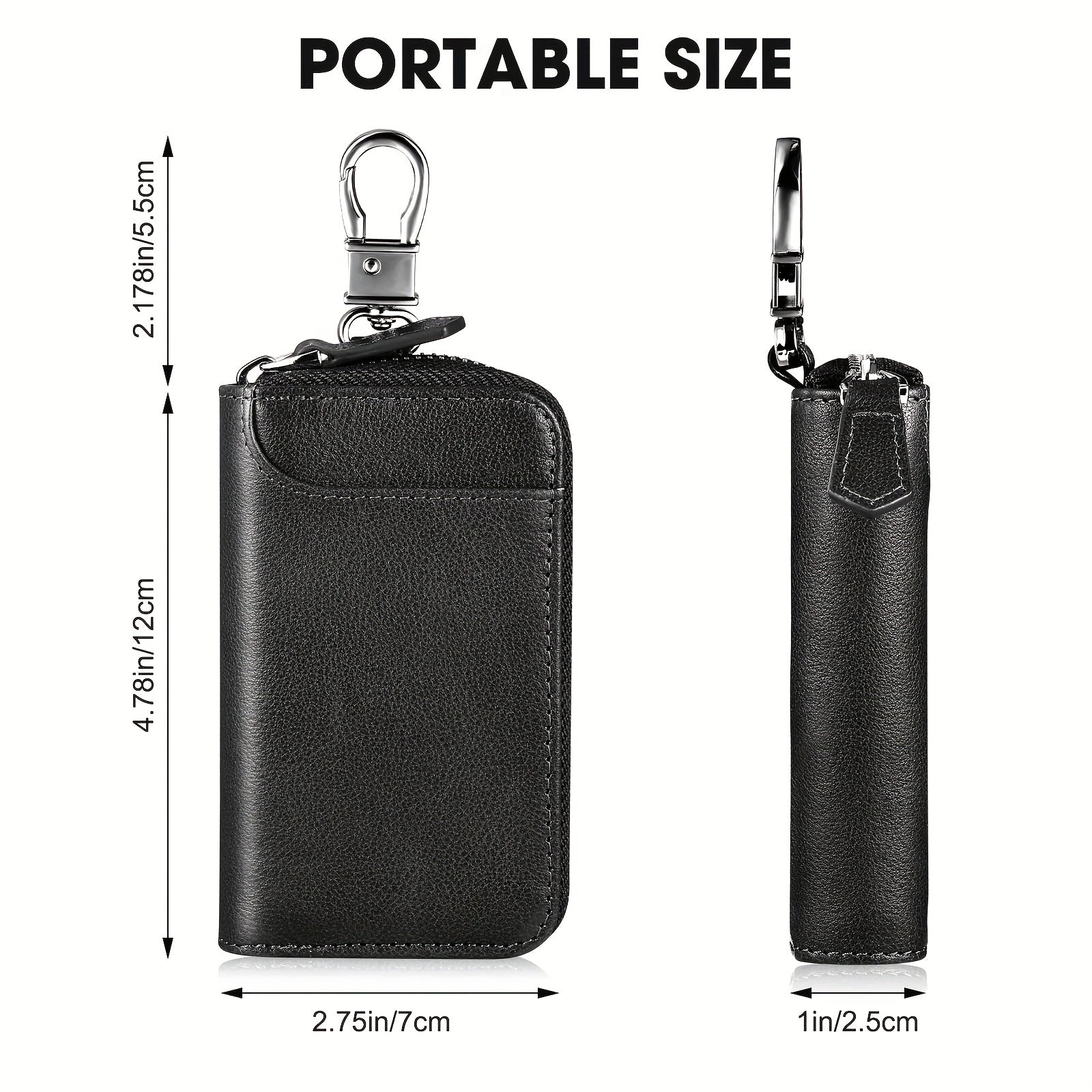 Large Capacity Zipper Car Key Holder Men's Waist Hanging Leather Key Chain Case