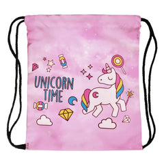 Unicorn Cartoon Drawstring Backpack Lightweight Waterproof Rucksack