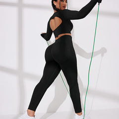 Sporty Set Round Neck Backless Top & High Waist Running Pant Sports Suit