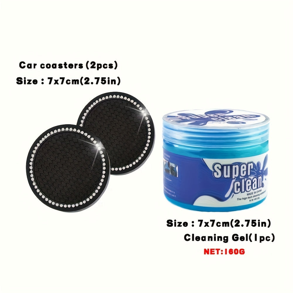 3pc Car Cleaning Gel Set with Coasters - 160g