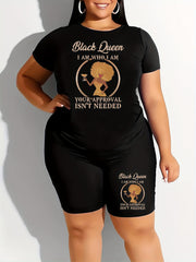  Casual 2 Piece Set Women's Plus Figure & Letter Print Tee & Shorts