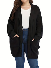 Women's Plus Size Knitted Open Front Cardigan with Pockets