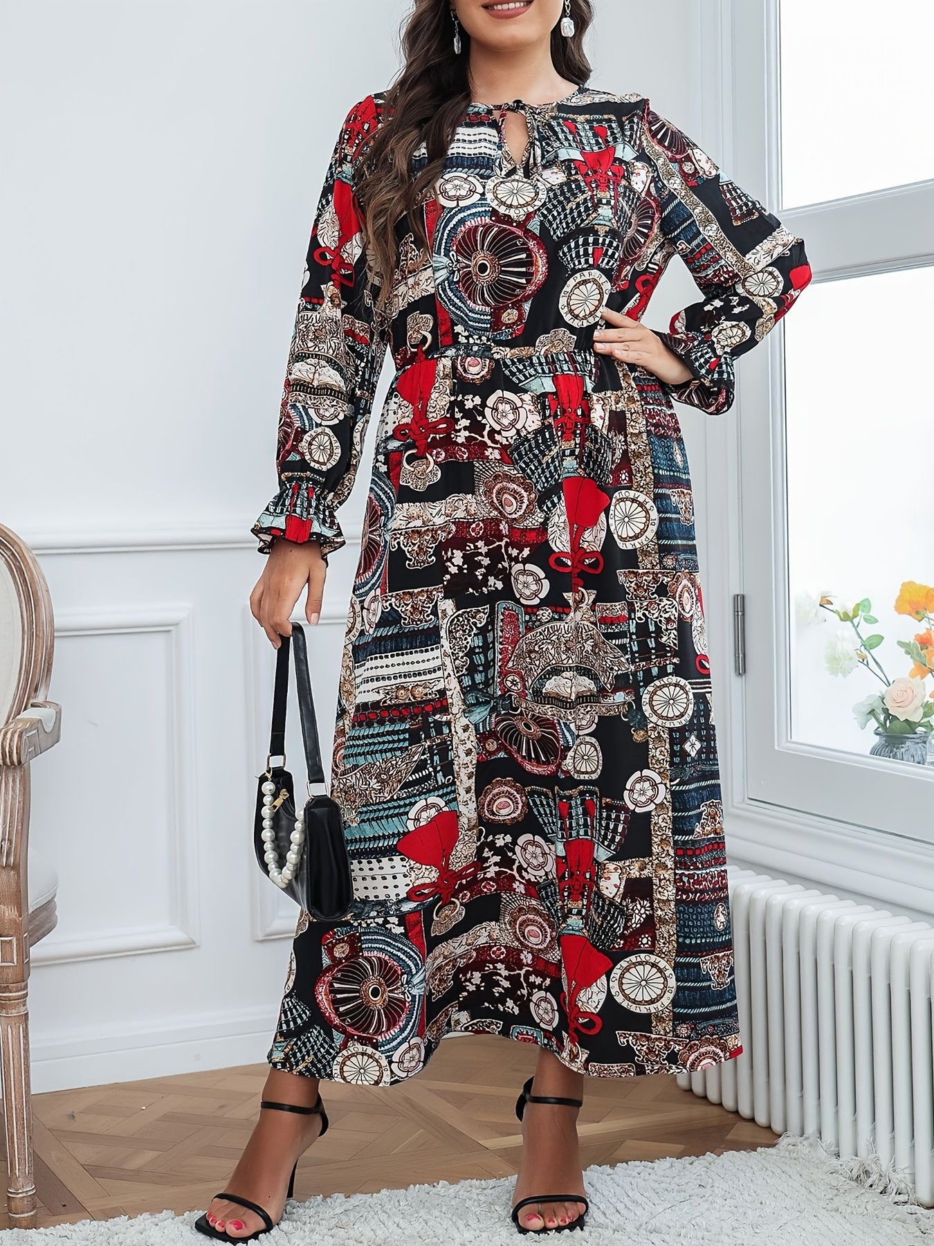 Flounce Sleeve Tie Front Maxi Dress