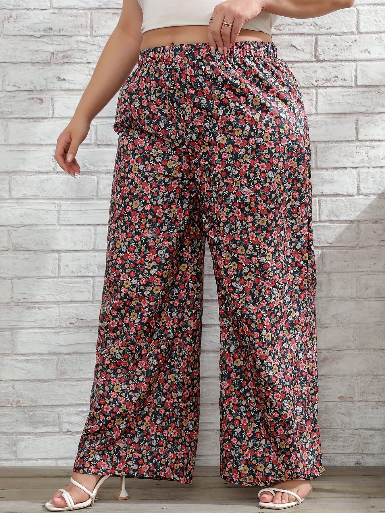  Floral Print High Rise Wide Leg Trousers