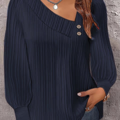  Casual Blouse Women's Plus Solid Ribbed Lantern Sleeve Top