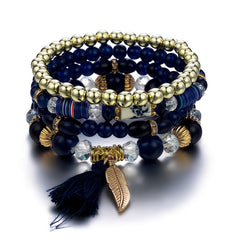 Bohemia Beaded Bracelets Tassels & Leaves Pendant Vintage Bracelet Set