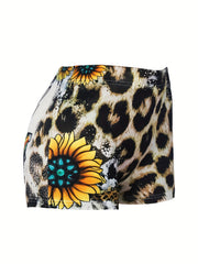  Sexy Shorts Women's Plus Art Leopard Sunflower Print