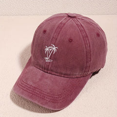 Coconut Tree Embroidery Baseball Cap Unisex Washed Distressed Sun Hat