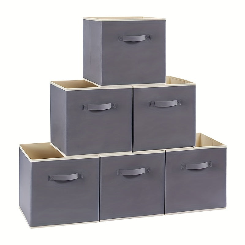 1pc Foldable Storage Fabric Box Dormitory Storage Box Gray Beige