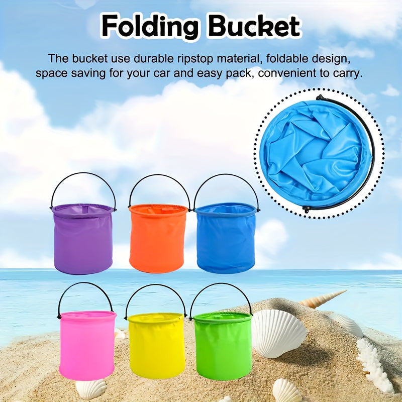 2pcs Mini Folding Beach Buckets for Kids Durable PVC Sand & Water Play