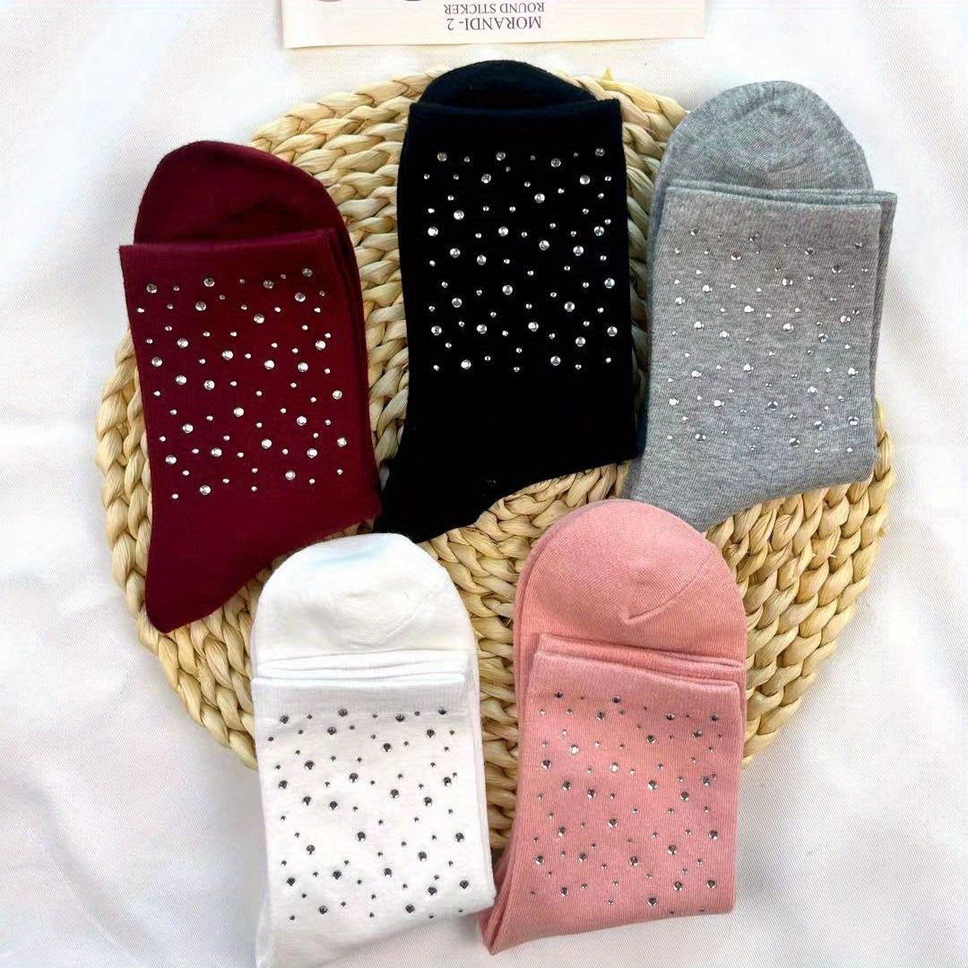 5 Pairs Rhinestone Mid Tube Socks for Women