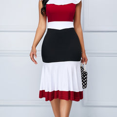  Colorblock Cap Sleeve Midi Dress