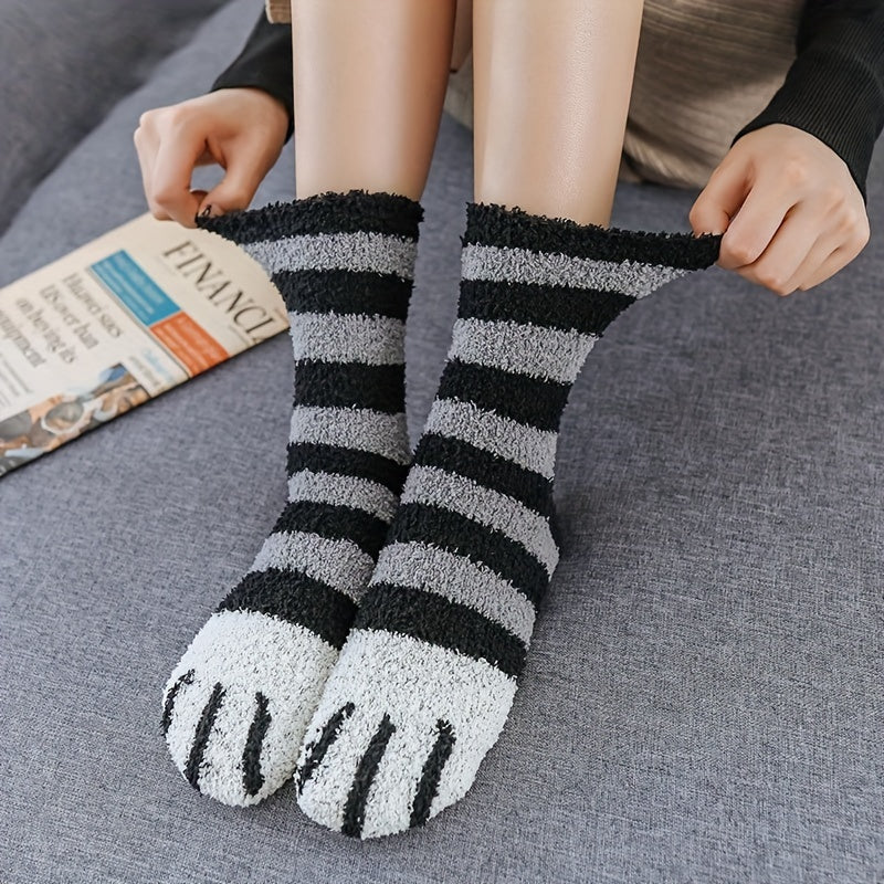 5 Pairs Cat Claw Print Socks Warm Women's Stockings