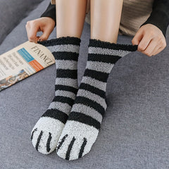 5 Pairs Cat Claw Print Socks Fuzzy Warm Women's Stockings