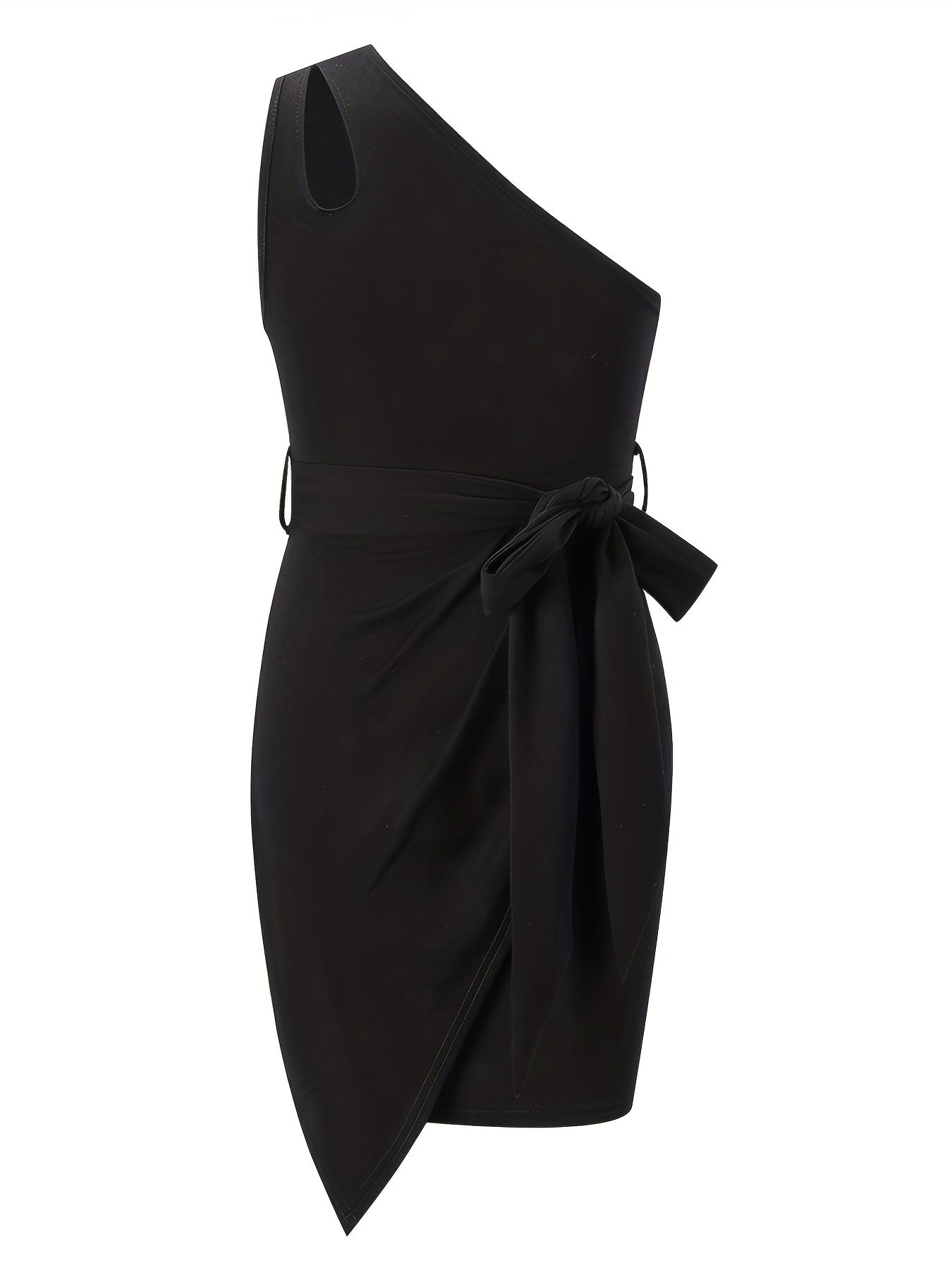 One Shoulder Cut Out Bodycon Dress with Belt for Girls