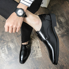 Men's Brogue Monk Strap Loafer Shoes Square Toe Casual Dress Shoes