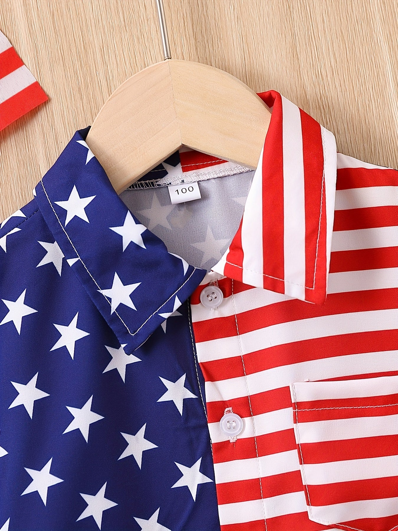 Boys Stars & Stripes Print Shirt Short Sleeve Collared Tops For Kids Summer