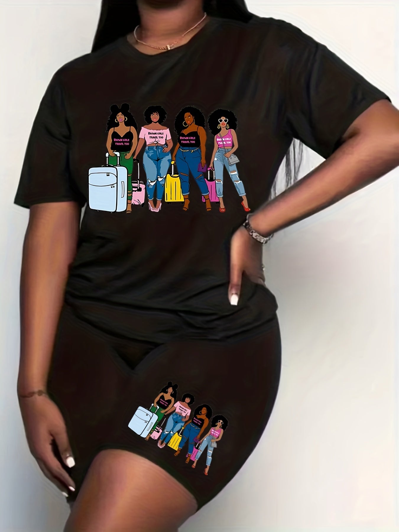  Cartoon Figure Print Two Piece Set