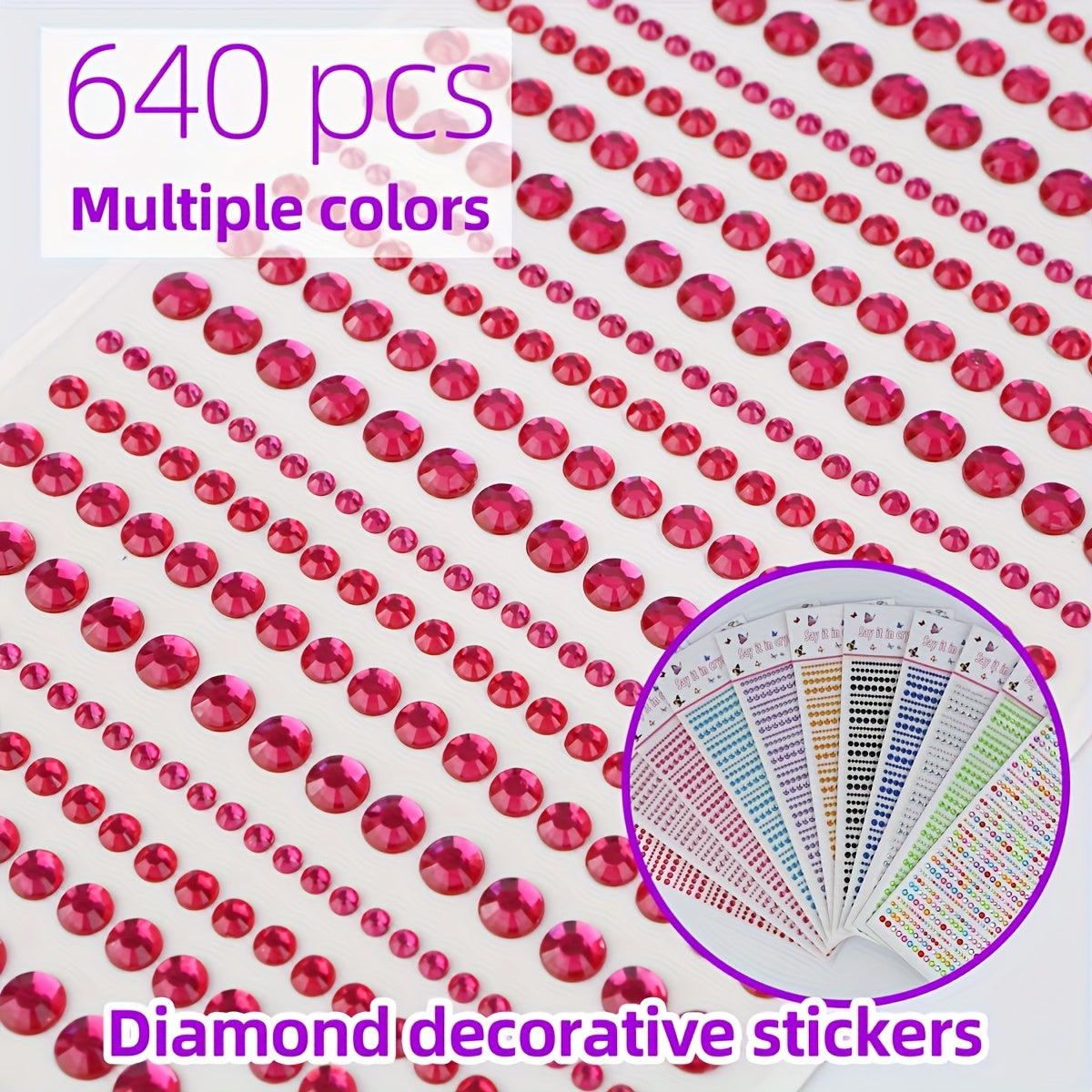 640 Diamond Stickers in 10 Colors, Sparkling Round Bead & Pearl Stickers