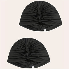 2pcs Turban Cap BowKnot Pleated Head Wraps Elastic Ramadan Head Scarf