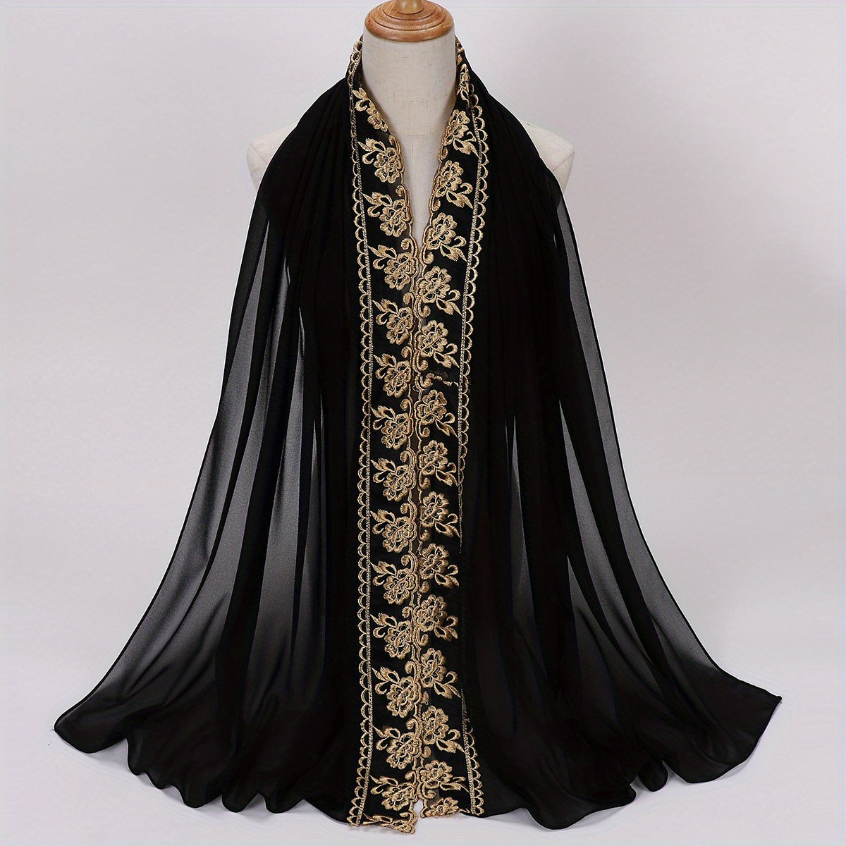 Flower Embroidery Chiffon Scarf Lace Hijab Thin Breathable Shawl Women Headscarf