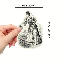 50pcs Vintage Character Stickers Waterproof for Scrapbooking Journals & Crafts