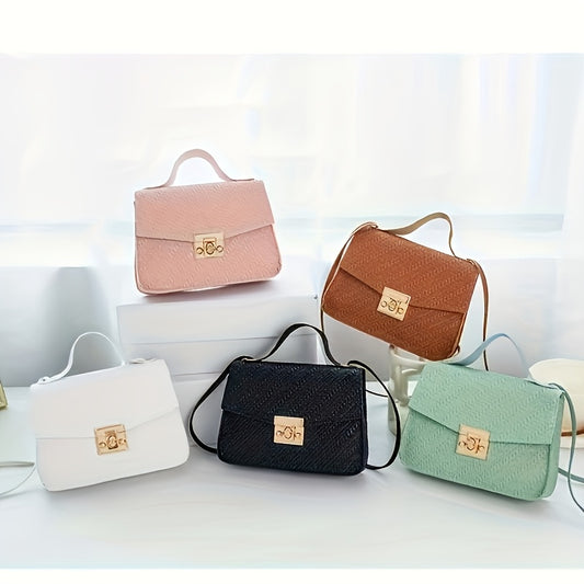 Chic Faux Leather Crossbody Bag in Pink/Green