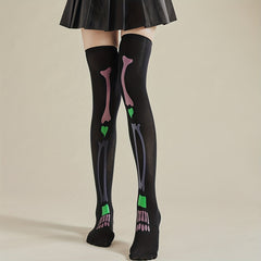 Skull Print Thigh High Socks Halloween Cosplay Over The Knee Socks