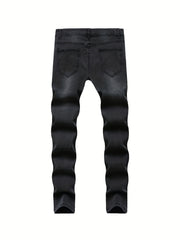 Mens Ripped Jeans Paint Splatter Chain Casual Street Style Denim Pants