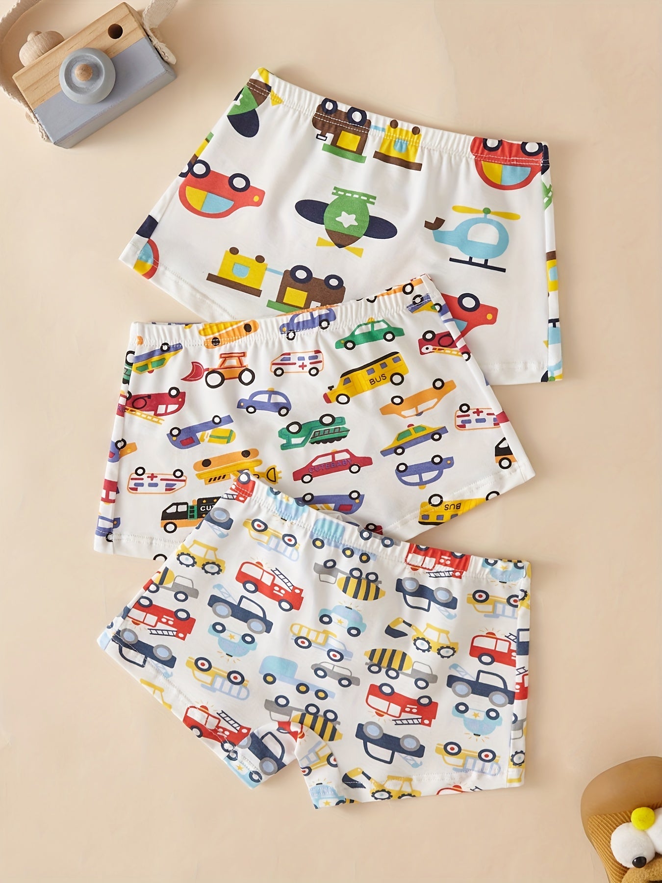 3pcs Boys Boxer Briefs Colorful Cars Print Underwear