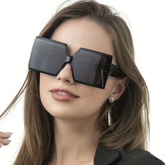 Oversized Square Frame Sunglasses Gradient Lens Wide Temple UV400