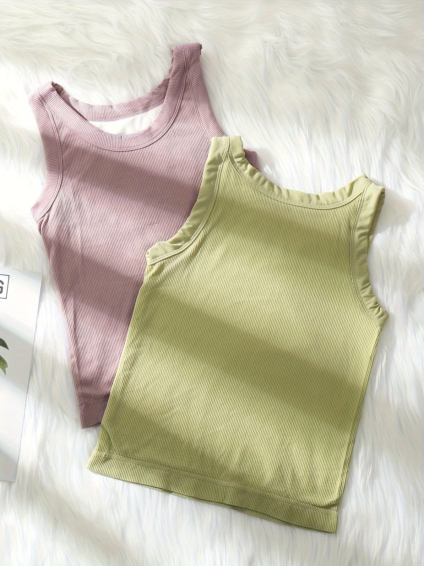 2pcs Ribbed Tank Tops Crew Neck Slim Fit Top Women's Lingerie