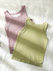 2pcs Ribbed Tank Tops Crew Neck Slim Fit Top Women's Lingerie