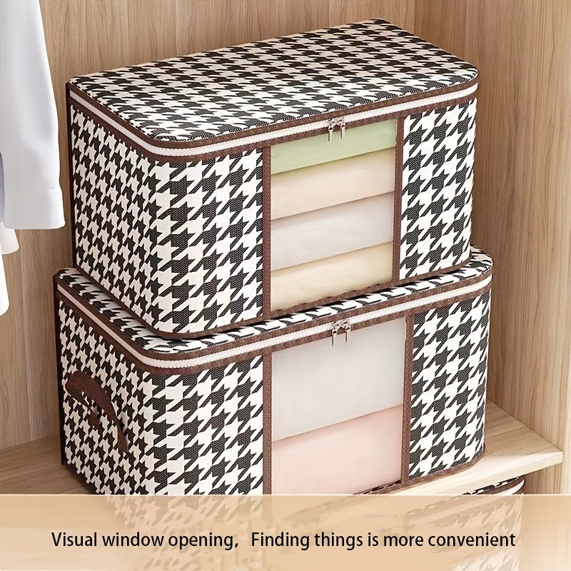 Large Houndstooth Pattern Box Zipper Clothes Organizer