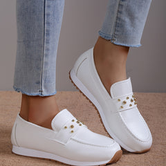 Metal Ball Decor Sneakers Lace Up PU Leather Anti-slip Shoes