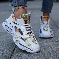 Graffiti Graphic Chunky Sneakers Soft Lightweight Running Shoes