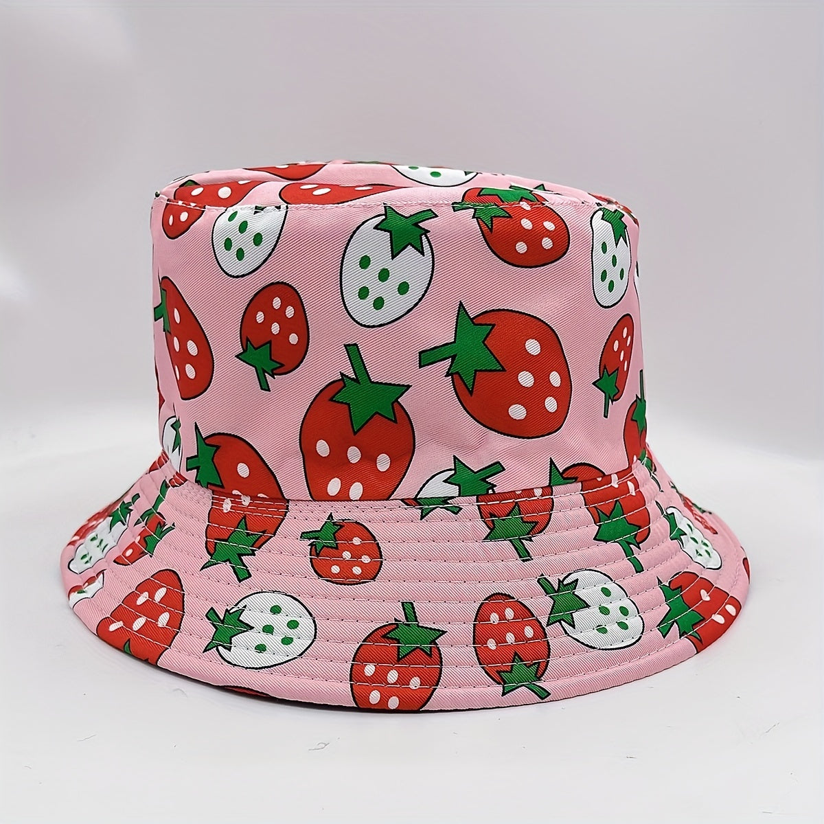 Pink Strawberry Print Bucket Hat Reversible Basin Hat For Women