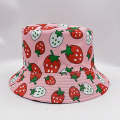 Pink Strawberry Print Bucket Hat Reversible Basin Hat For Women