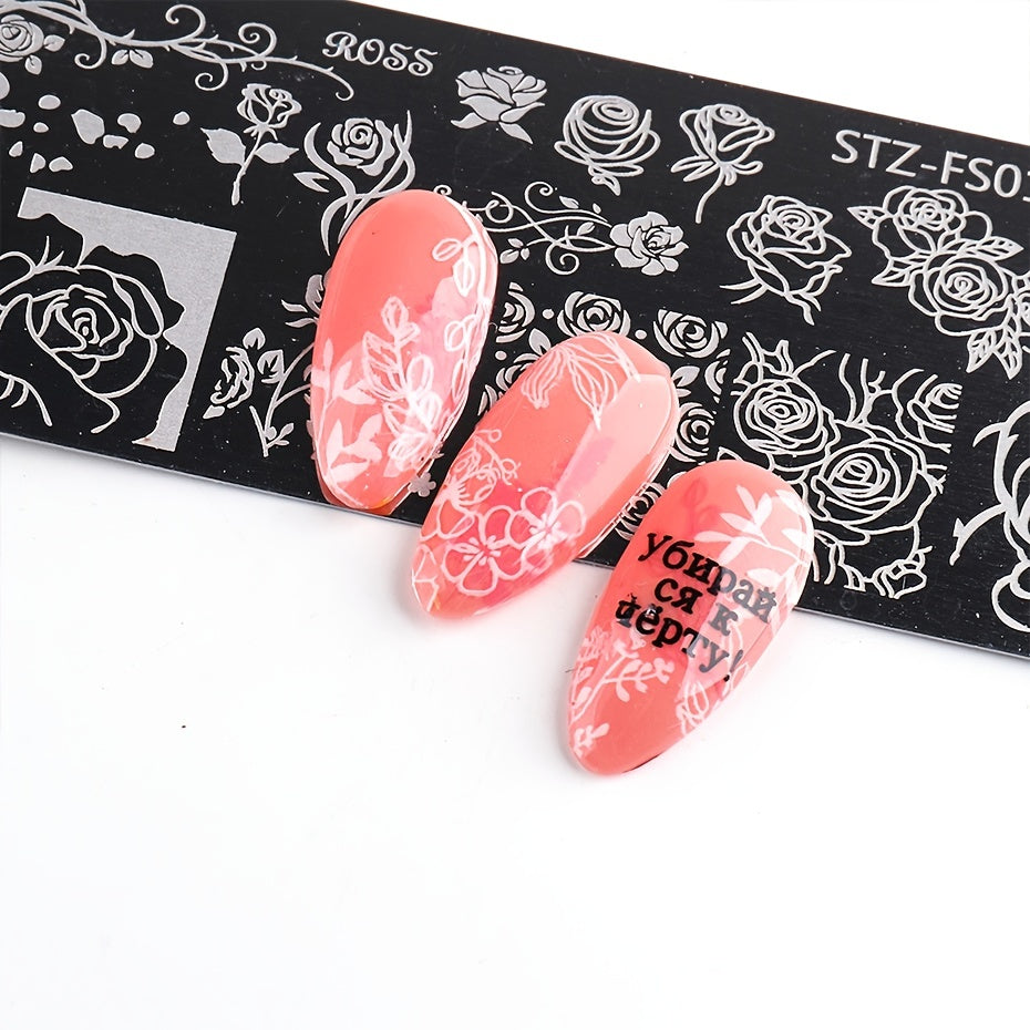 Stainless Steel Stamping Plate with Flower Rose Patterns