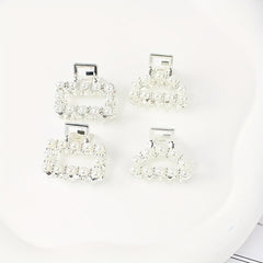 4pcs Silvery Mini Hair Claw with Faux Pearl Ponytail Holder