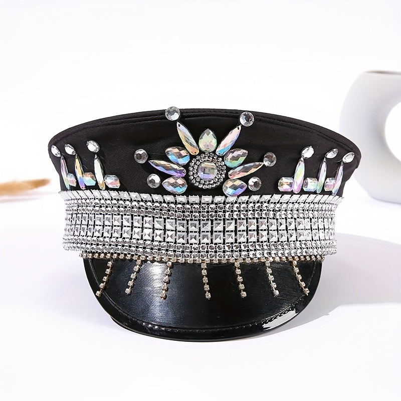 Rhinestone Decor Captain Hat Music Hats Sequin Military Hat Steampunk Headwear