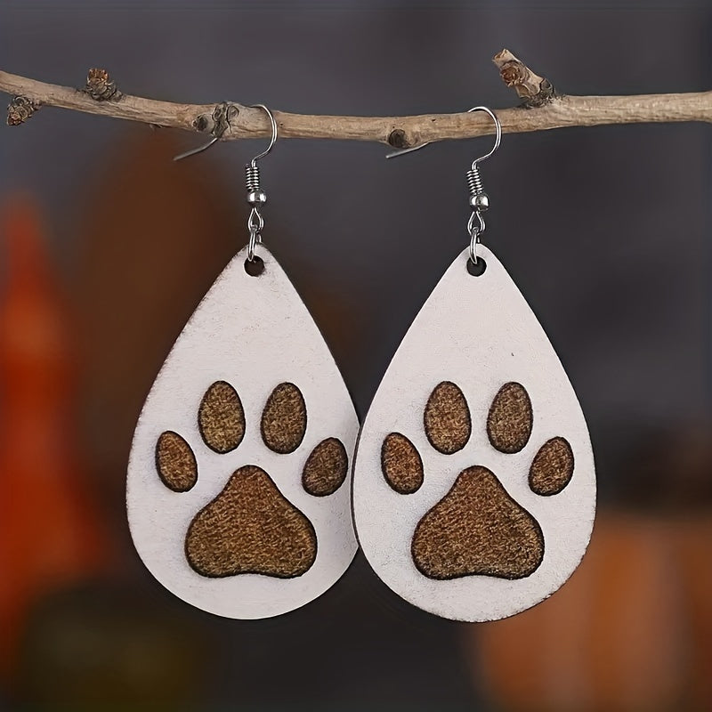 Men's Wooden Dog Paw Drop Earrings