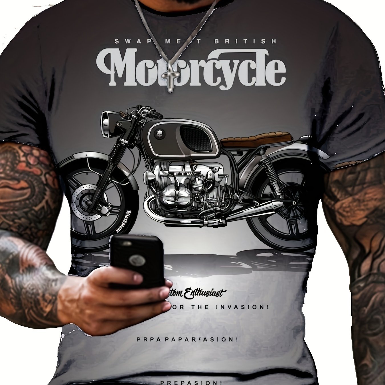 Motorcycle Pattern Print Men's Short Sleeve T shirt Graphic Tee