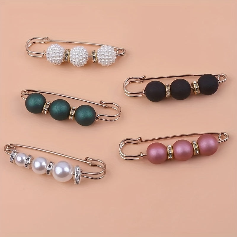 2Pcs Faux Pearl Waist Buckle Set Adjustable Jeans Pin Brooch Pants Buckle