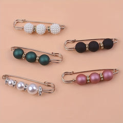 2Pcs Faux Pearl Waist Buckle Set Adjustable Jeans Pin Brooch Pants Buckle