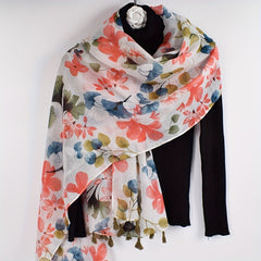 Ginkgo Leaf Print Scarf Bohemian Tassel Shawl Warm Vintage Sunscreen Head Wrap