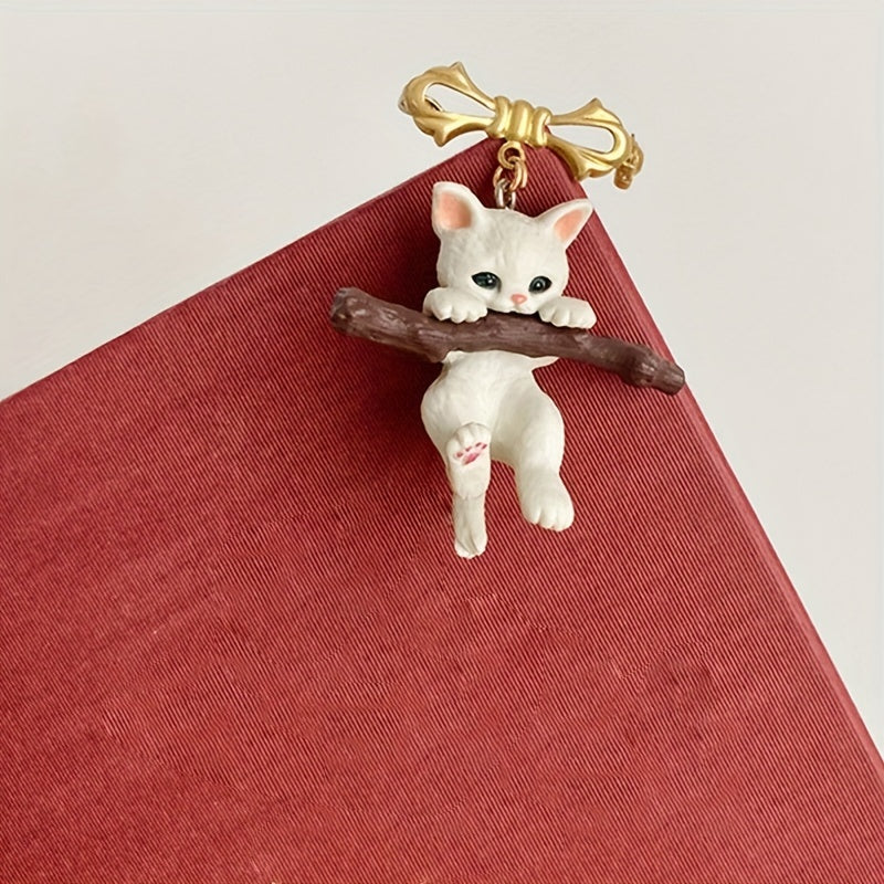 Naughty Cat with Branch Play Lapel Pin Unisex Party Jewelry