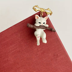 Naughty Cat with Branch Play Lapel Pin Unisex Party Jewelry