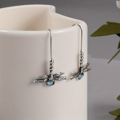 Vintage Dragonfly Stud Earrings with Oval Synthetic Gems for Party